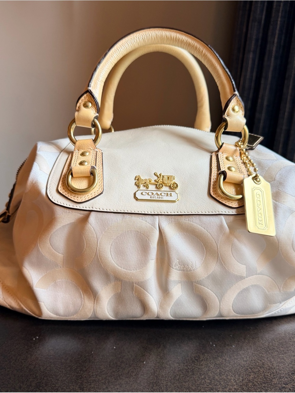 Vintage Coach Madison Op Art Sabrina Satchel Ivory Parchment Cream 12943